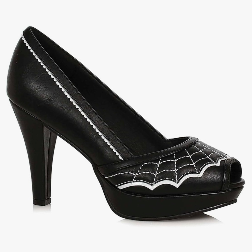 NWT Ellie Black Peep Toe Heels with Web Design